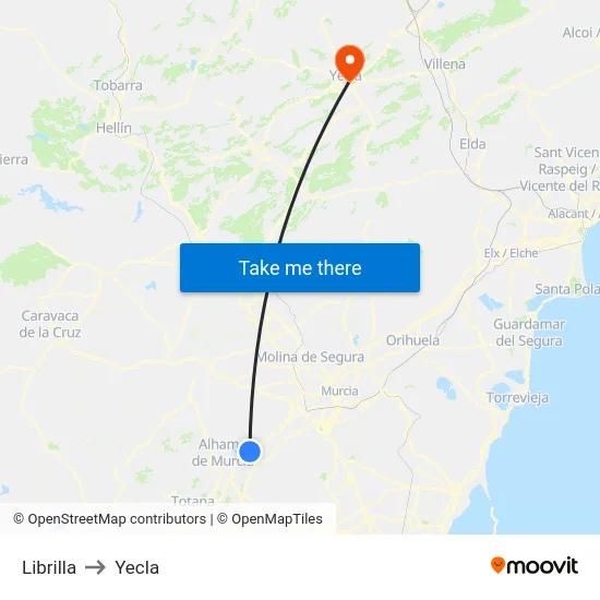 Librilla to Yecla map