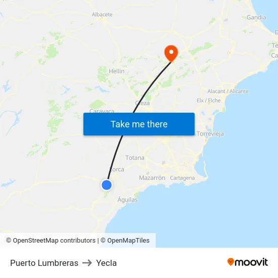 Puerto Lumbreras to Yecla map