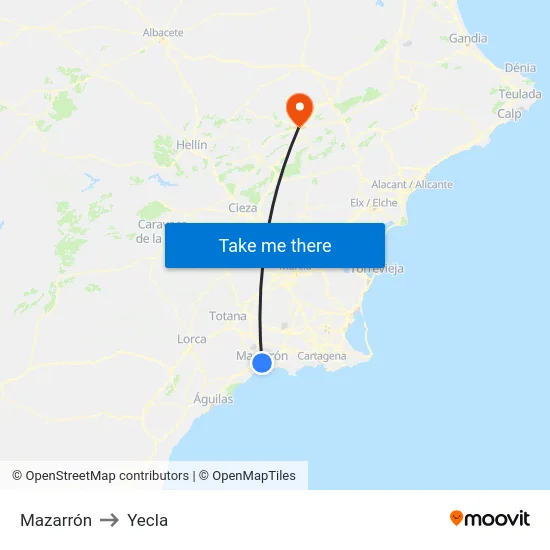 Mazarrón to Yecla map