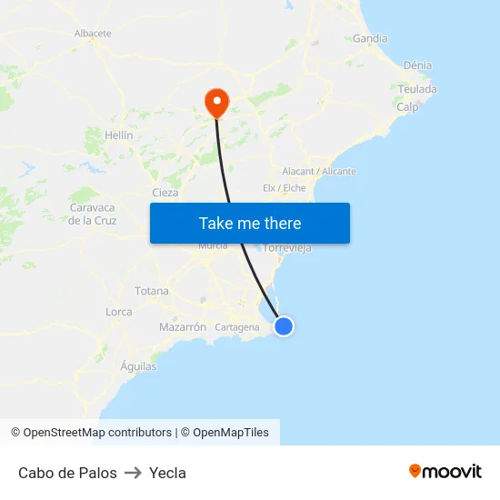 Cabo de Palos to Yecla map