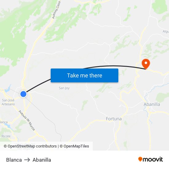Blanca to Abanilla map