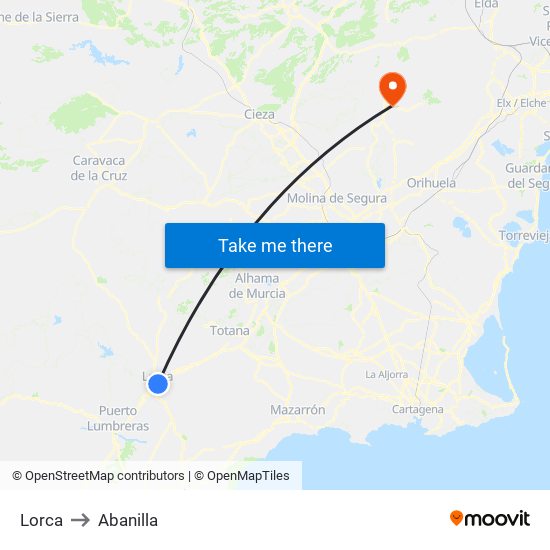 Lorca to Abanilla map
