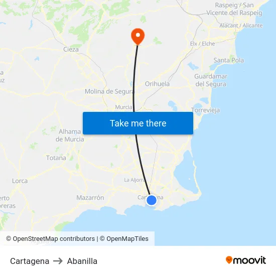 Cartagena to Abanilla map