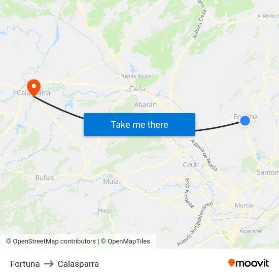 Fortuna to Calasparra map