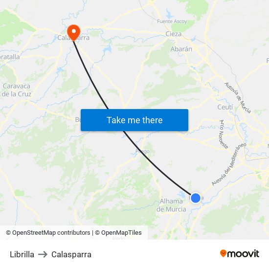 Librilla to Calasparra map