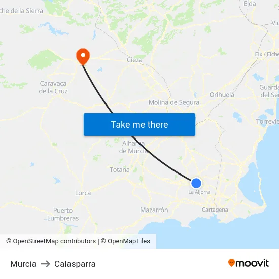 Murcia to Calasparra map