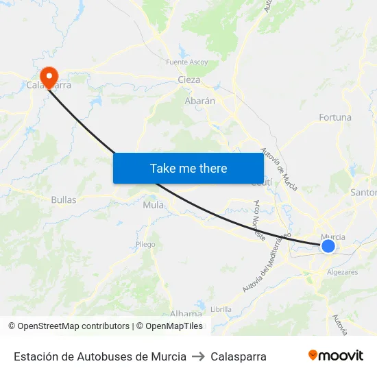 Estación de Autobuses de Murcia to Calasparra map