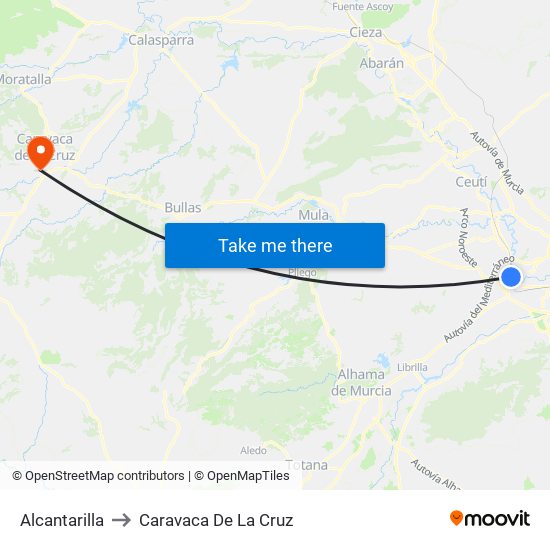 Alcantarilla to Caravaca De La Cruz map