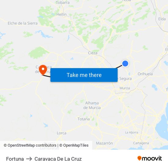 Fortuna to Caravaca De La Cruz map