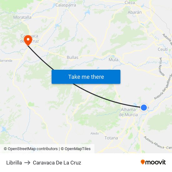 Librilla to Caravaca De La Cruz map
