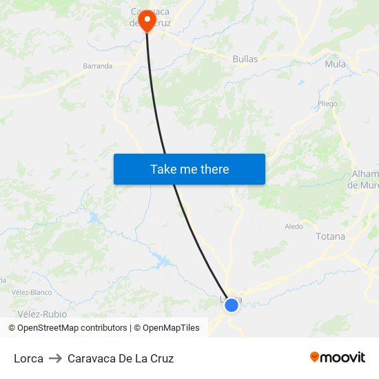 Lorca to Caravaca De La Cruz map