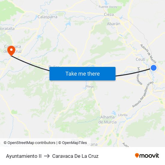 Ayuntamiento II to Caravaca De La Cruz map