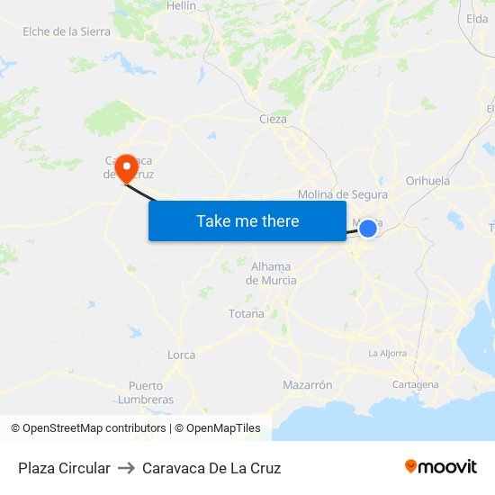 Plaza Circular to Caravaca De La Cruz map