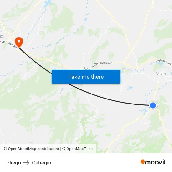 Pliego to Cehegín map