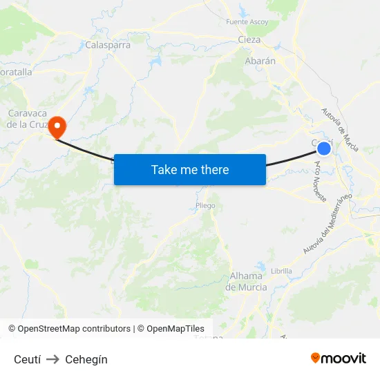 Ceutí to Cehegín map