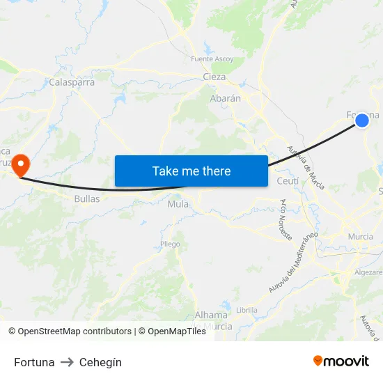 Fortuna to Cehegín map