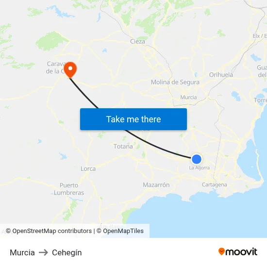 Murcia to Cehegín map