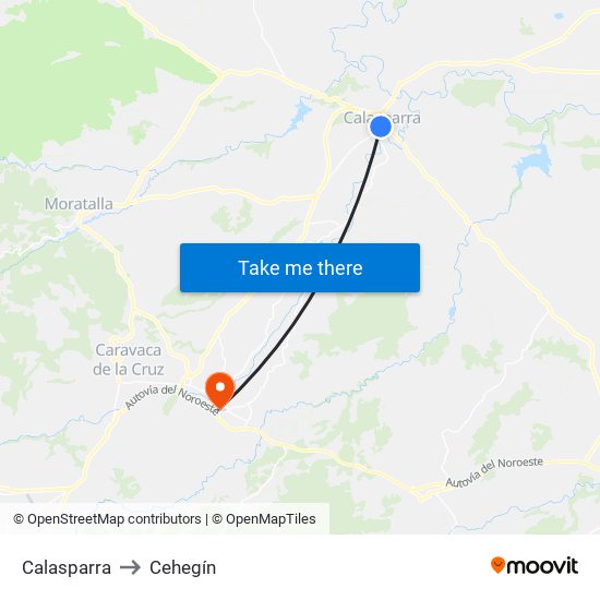 Calasparra to Cehegín map