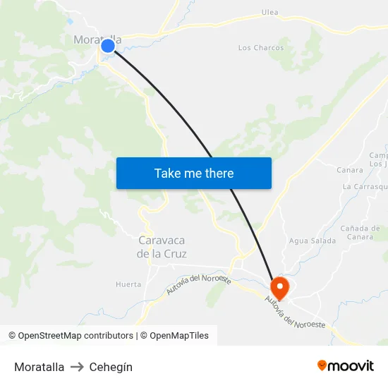 Moratalla to Cehegín map
