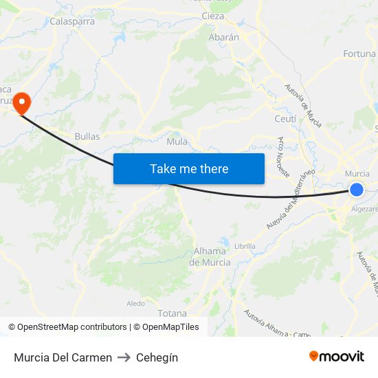Murcia Del Carmen to Cehegín map