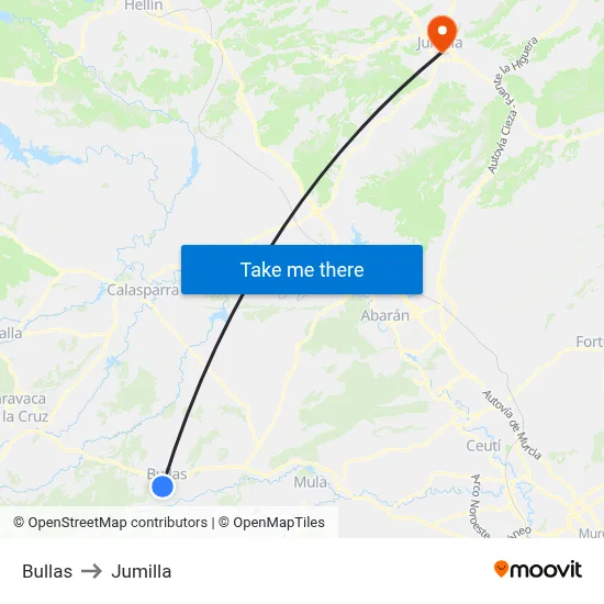 Bullas to Jumilla map