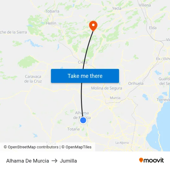 Alhama De Murcia to Jumilla map