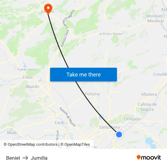 Beniel to Jumilla map