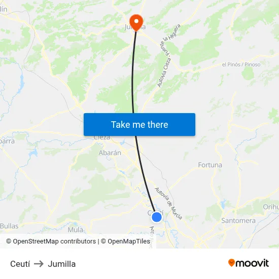 Ceutí to Jumilla map