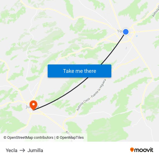 Yecla to Jumilla map