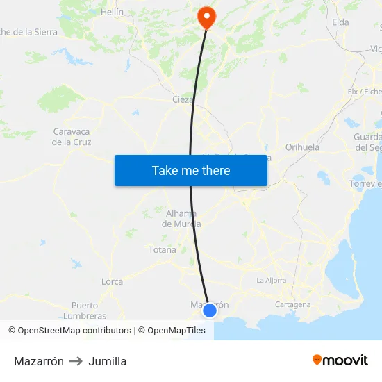Mazarrón to Jumilla map