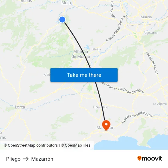 Pliego to Mazarrón map