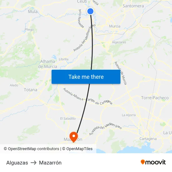 Alguazas to Mazarrón map