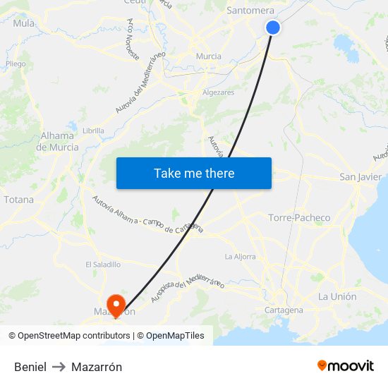 Beniel to Mazarrón map