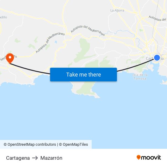 Cartagena to Mazarrón map