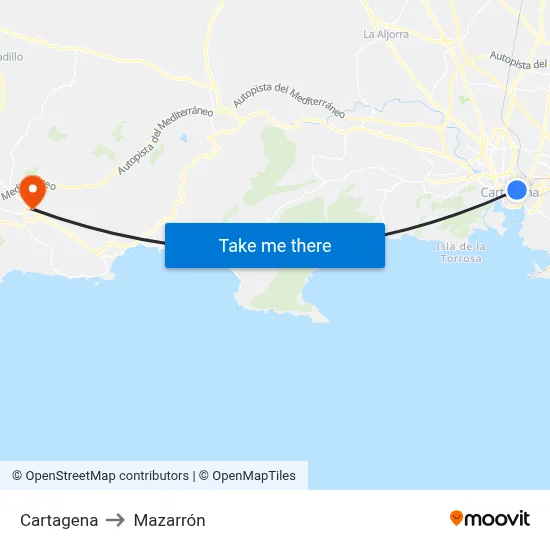 Cartagena to Mazarrón map