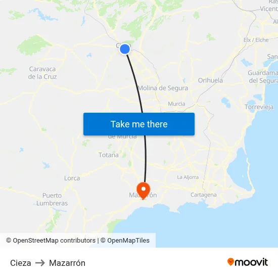 Cieza to Mazarrón map
