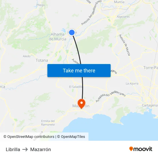 Librilla to Mazarrón map