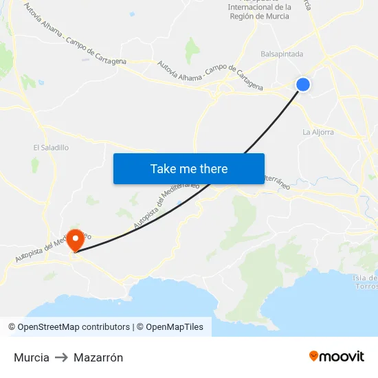 Murcia to Mazarrón map
