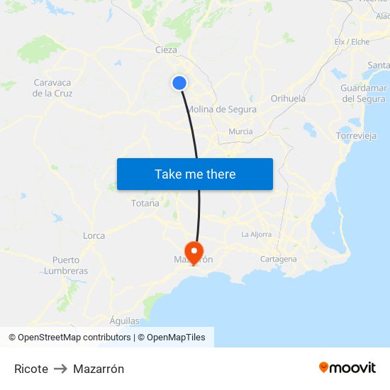 Ricote to Mazarrón map
