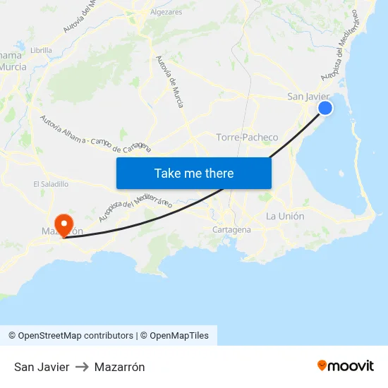 San Javier to Mazarrón map