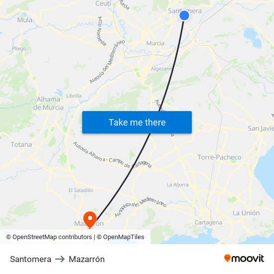 Santomera to Mazarrón map