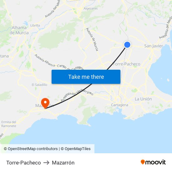 Torre-Pacheco to Mazarrón map