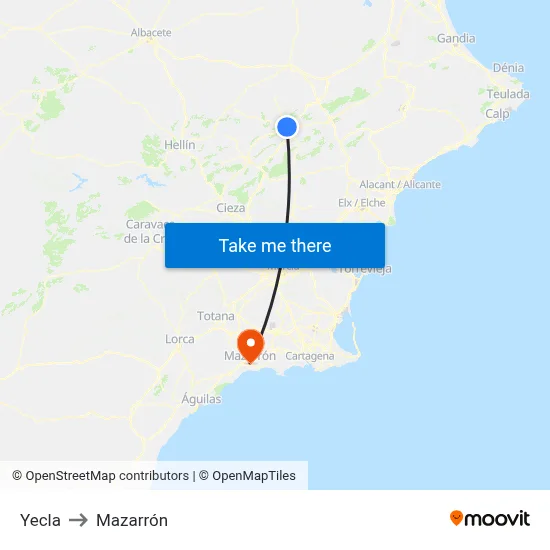 Yecla to Mazarrón map