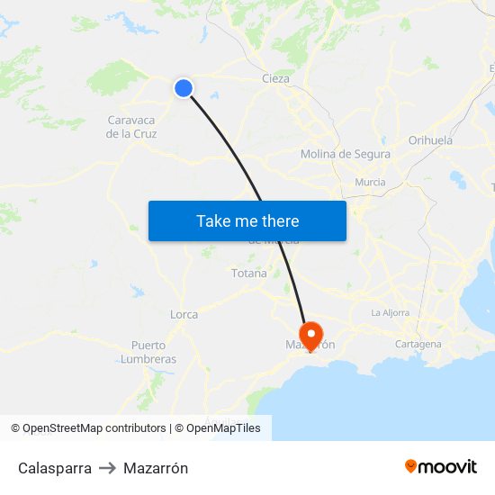 Calasparra to Mazarrón map