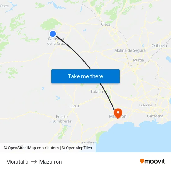Moratalla to Mazarrón map