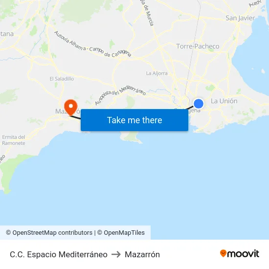 C.C. Espacio Mediterráneo to Mazarrón map