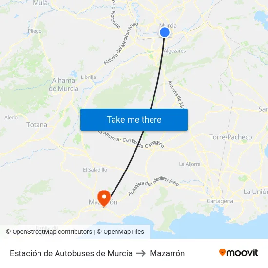 Estación de Autobuses de Murcia to Mazarrón map