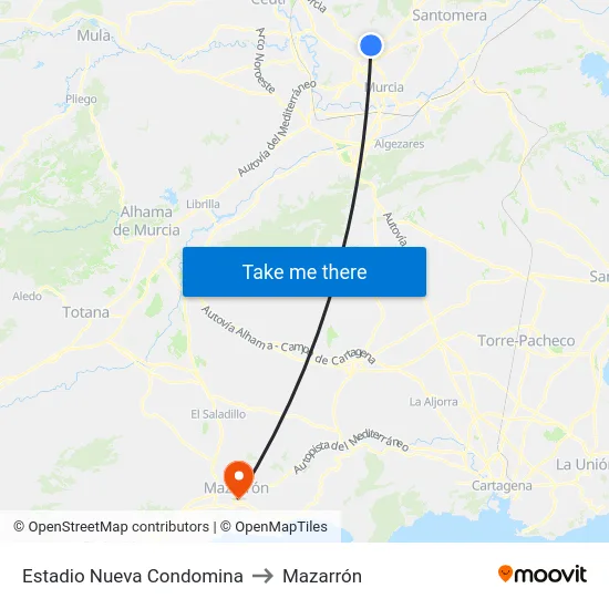 Estadio Nueva Condomina to Mazarrón map