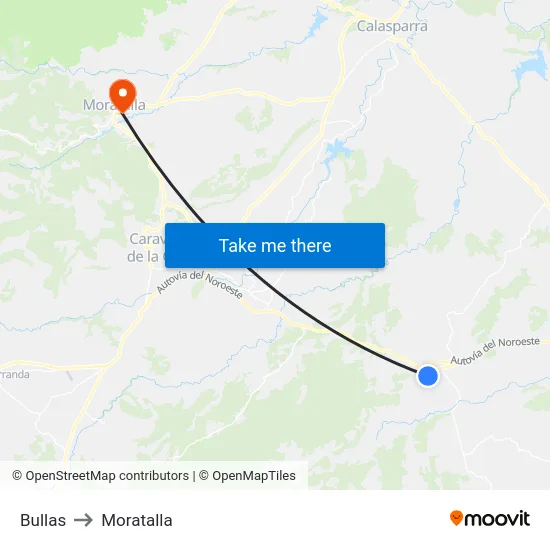 Bullas to Moratalla map