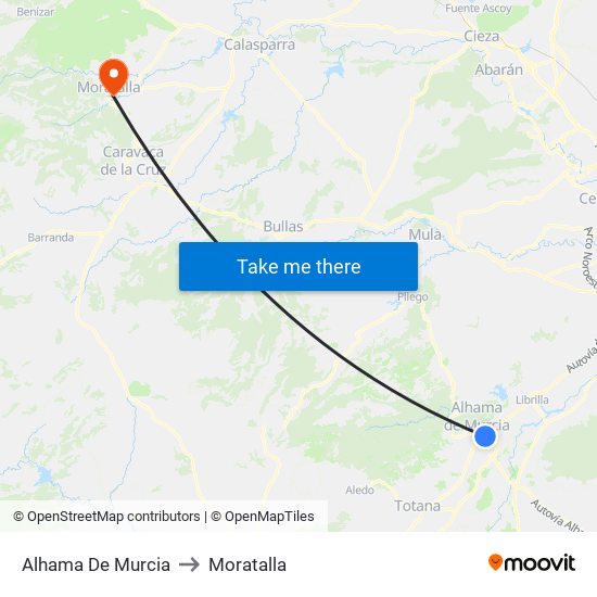 Alhama De Murcia to Moratalla map